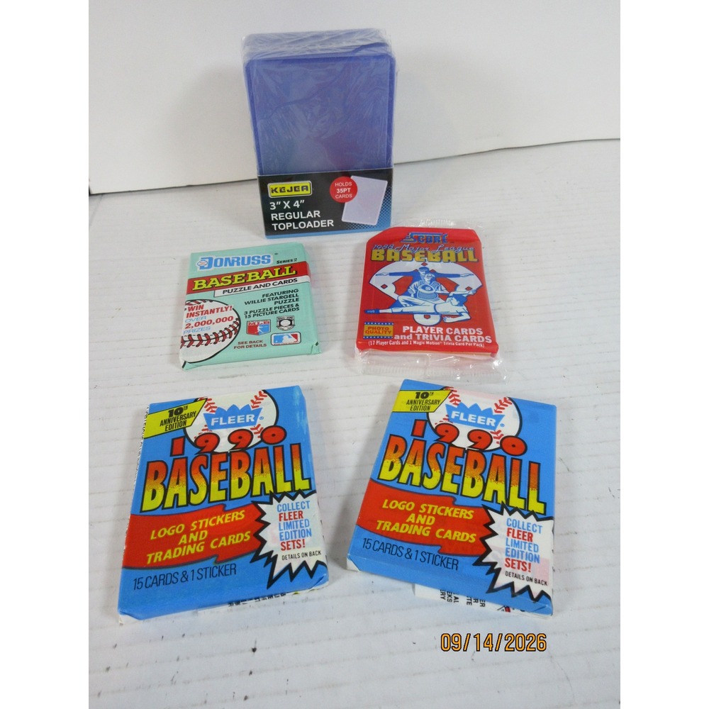 Vintage Baseball Card Lot 1988 Score 1990 Fleer Donruss Sealed Packs Toploaders